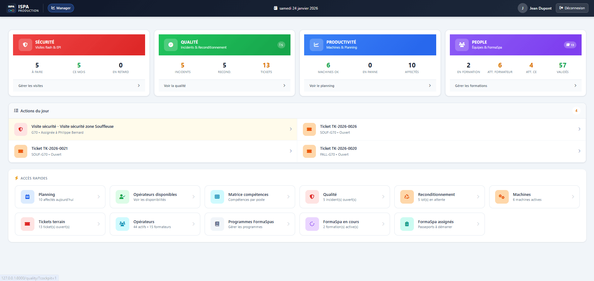 Dashboard interne de gestion de production — Application ISPA